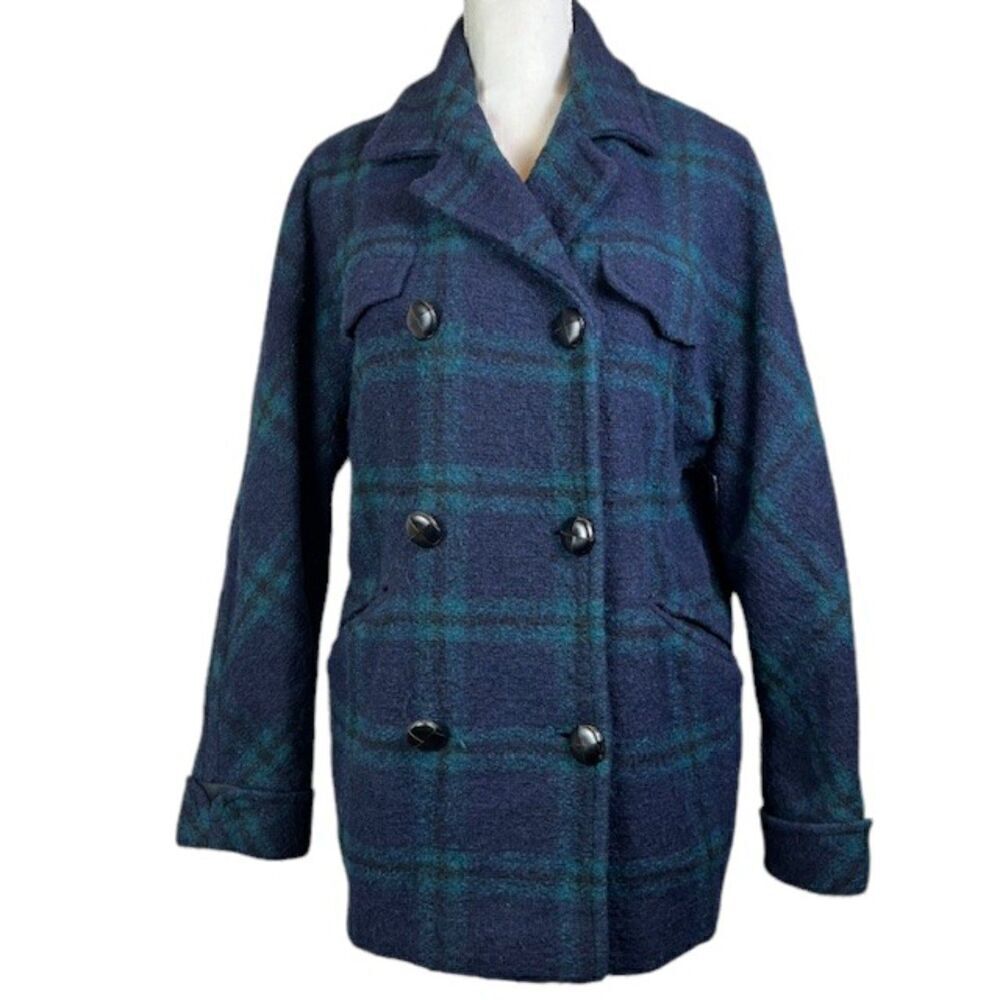 Isabel Marant Etoile Gael Wool Peacoat Navy Green Plaid Lined Size Medium (36FR)